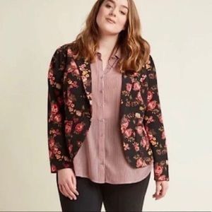 Modcloth Sz 2x Floral Blazer Black Front Pockets Double  Women